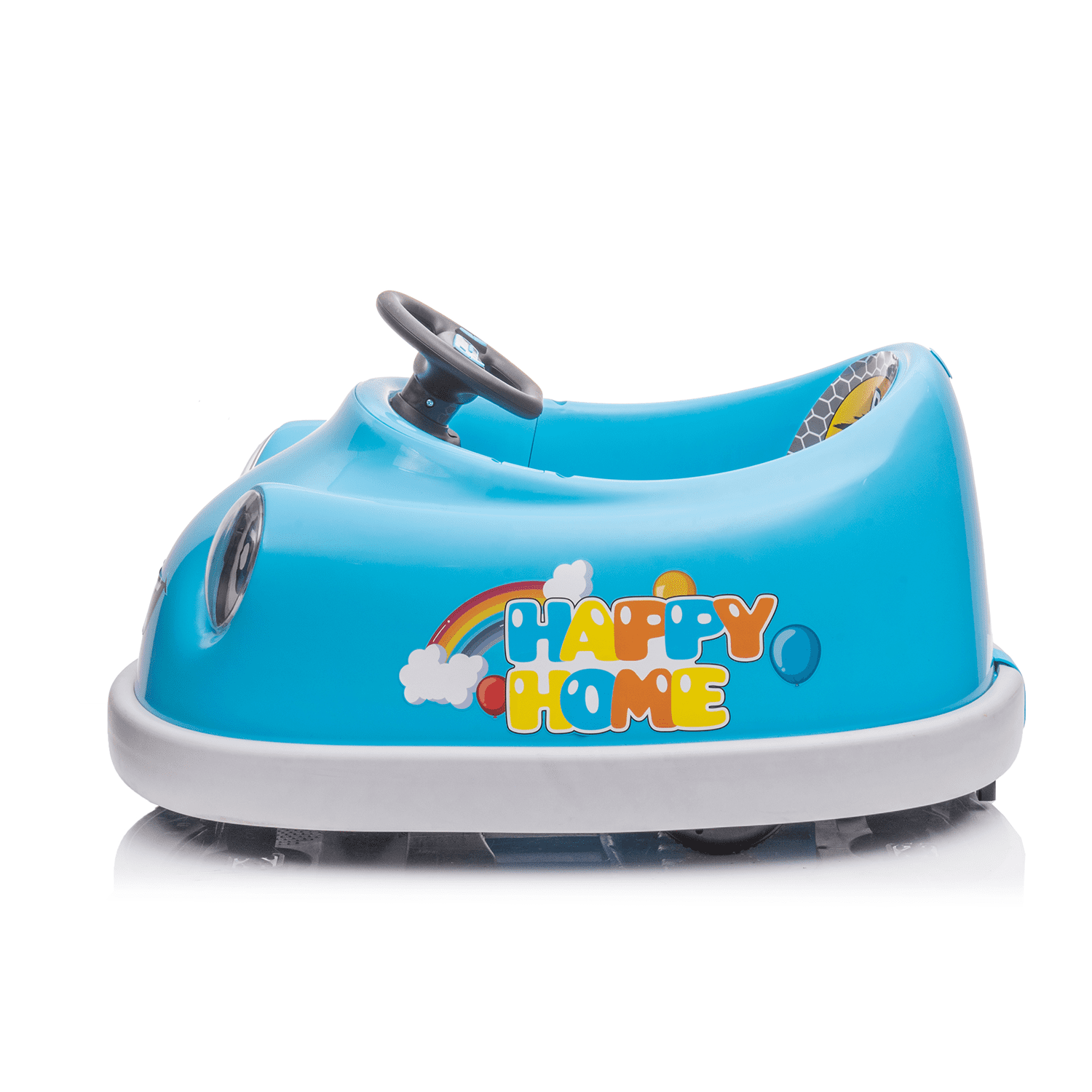 Track 7 Kids Ride on Bumper Car, 12V Electric Car for Boys Girls, Age 1-6 Years, with Remote Control, Bluetooth, Push Rod, Rocking Horse Mode, 360 Degree Turning, Blue