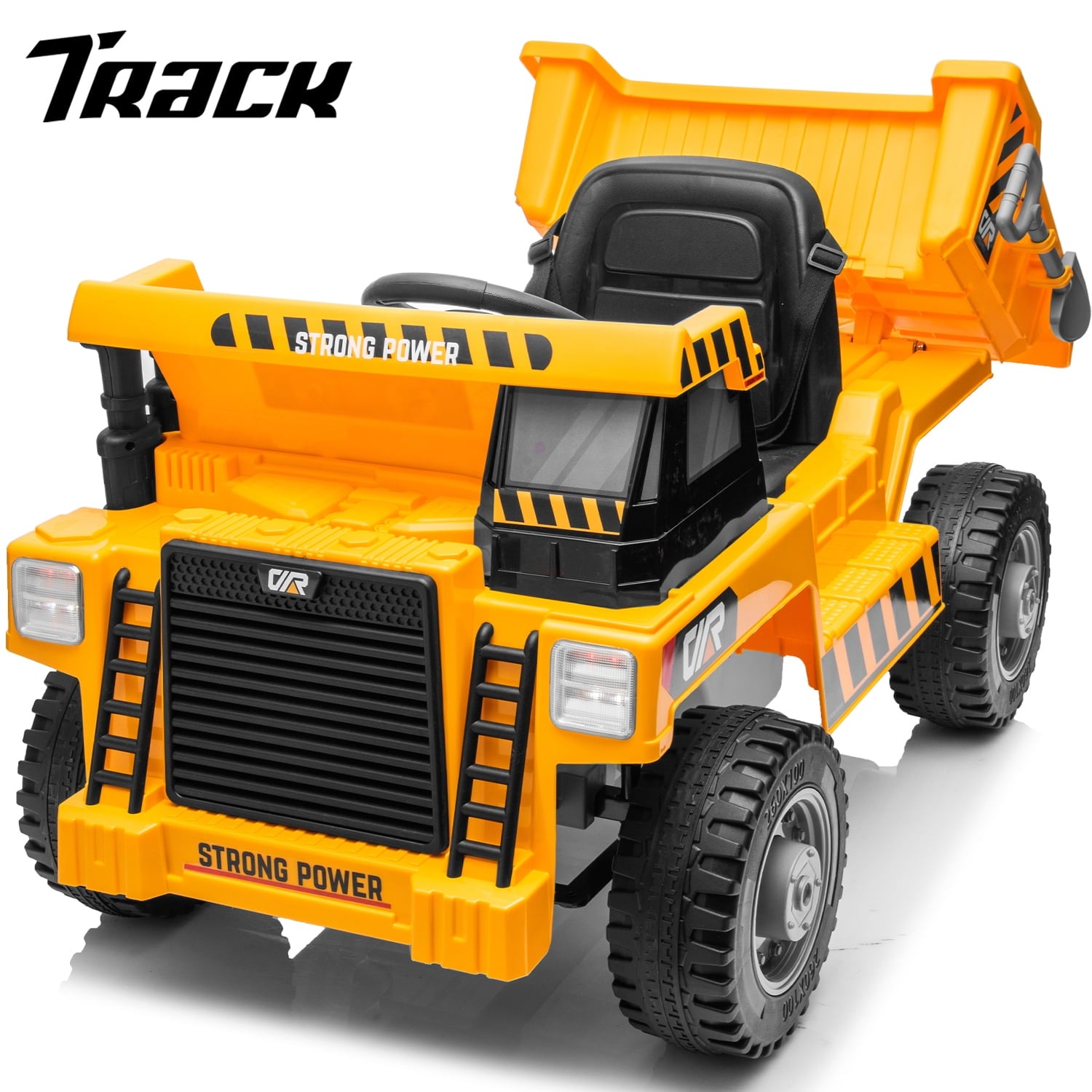 Track 7 Kids Ride on Car, 12V Ride on Dump Truck, Electric Car with Remote Control, Music, USB, Story, Electric Dump Bed and Extra Shovel, Phone stand