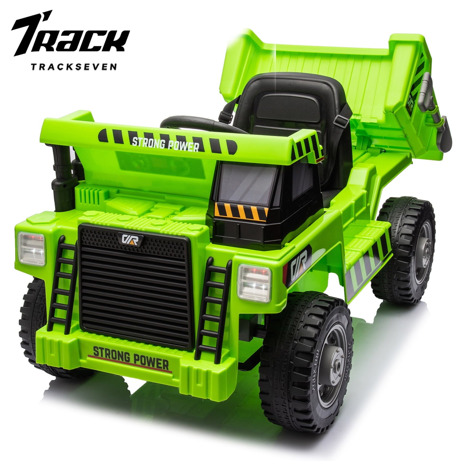 Track 7 Kids Ride on Car, 12V Ride on Dump Truck, Electric Car with Remote Control, Music, USB, Story, Electric Dump Bed and Extra Shovel, Phone stand