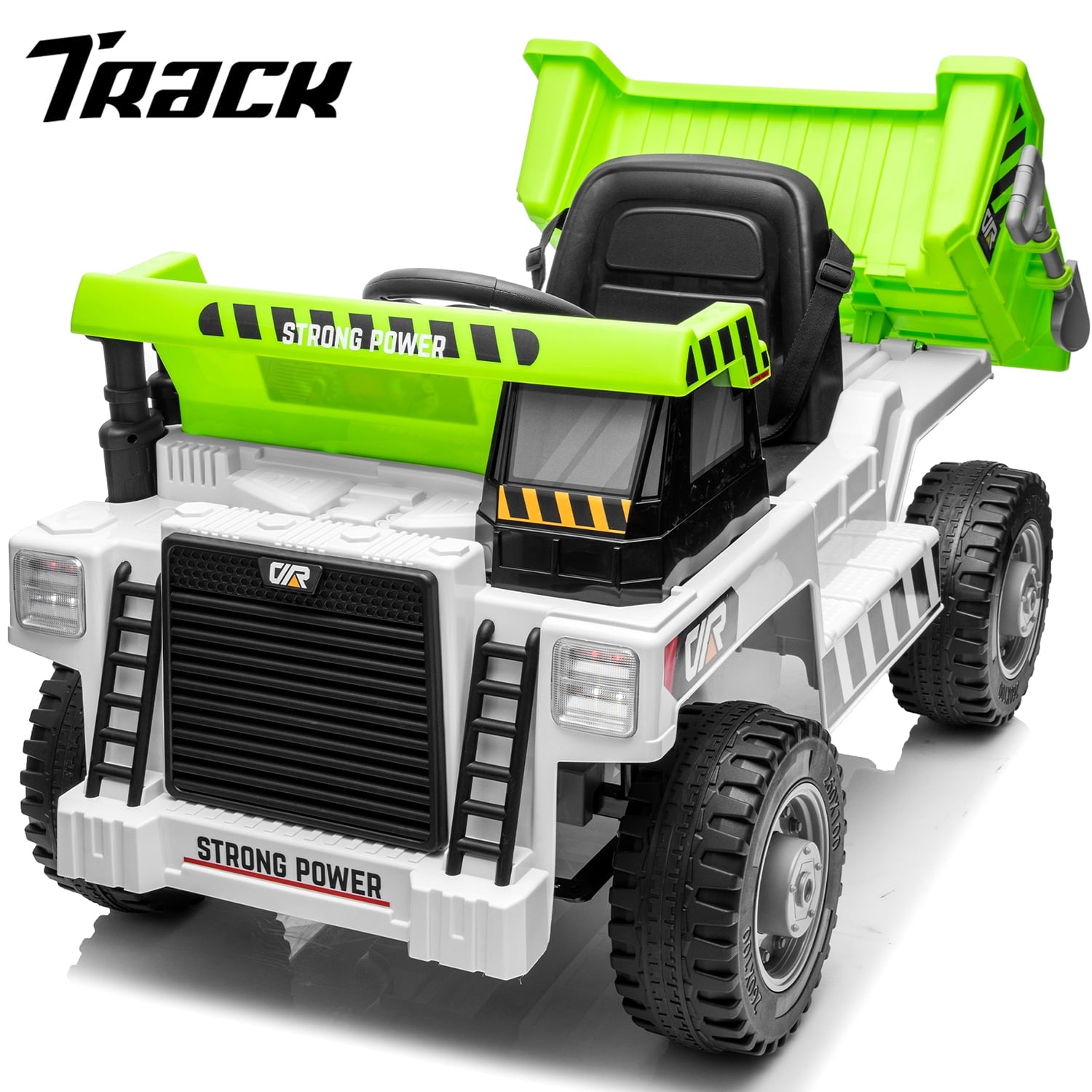 Track 7 Kids Ride on Car, 12V Ride on Dump Truck, Electric Car with Remote Control, Music, USB, Story, Electric Dump Bed and Extra Shovel, Phone stand