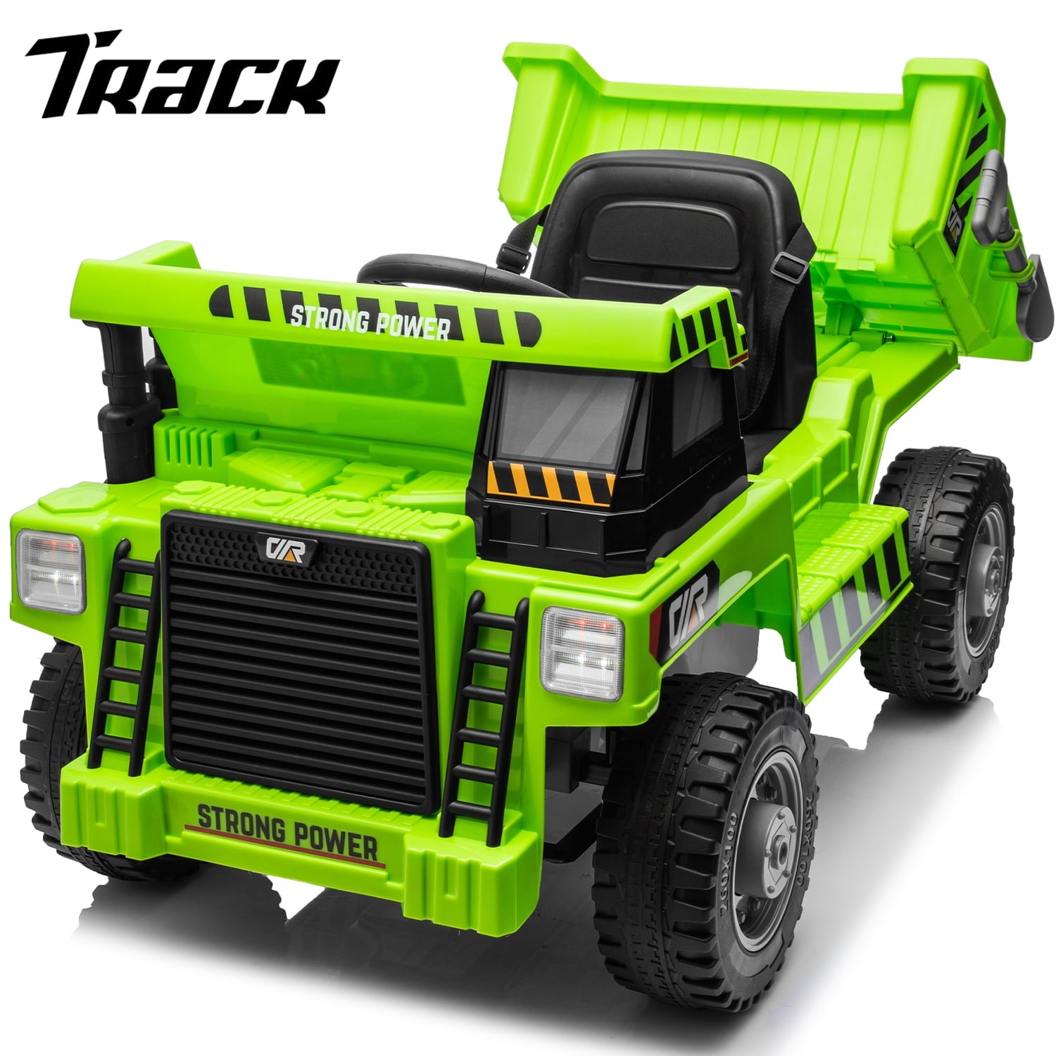 Track 7 Kids Ride on Car, 12V Ride on Dump Truck, Electric Car with Remote Control, Music, USB, Story, Electric Dump Bed and Extra Shovel, Phone stand