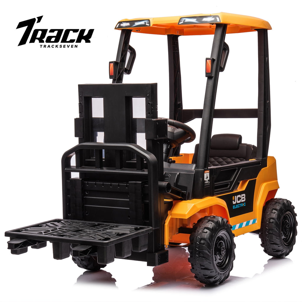 Track 7 Kids Ride on Car, 12V Electric Forklift Truck with Ceiling, Warehouse Construction Truck, Remote Control, Music, Electric Car for Boys Girls Age 3+