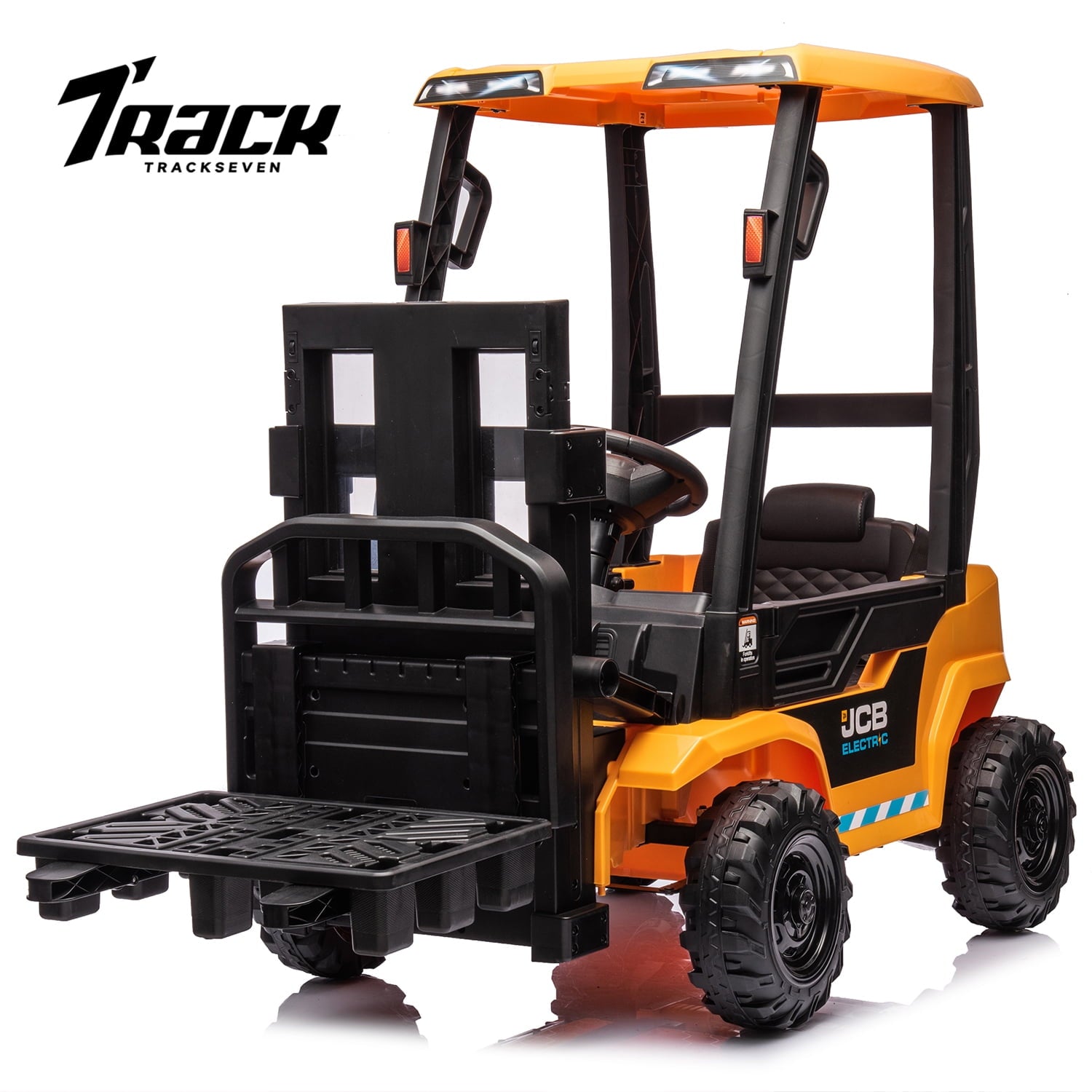Track 7 Kids Ride on Car, 12V Electric Forklift Truck with Ceiling, Warehouse Construction Truck, Remote Control, Music, Electric Car for Boys Girls Age 3+