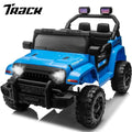 Track Seven 12V Kids Ride on Truck, Electric Car with Remote Control, Off-Road Truck for Boys Girls age 3+, Music, Bluetooth, Spring Suspension with DIY Stickers, Blue