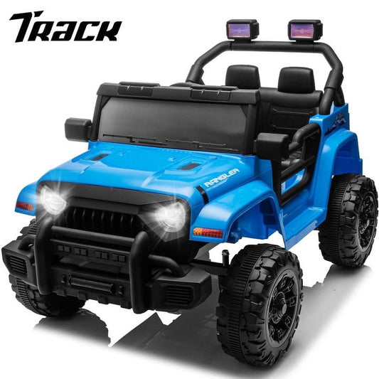 Track Seven 12V Kids Ride on Truck, Electric Car with Remote Control, Off-Road Truck for Boys Girls age 3+, Music, Bluetooth, Spring Suspension with DIY Stickers, Blue