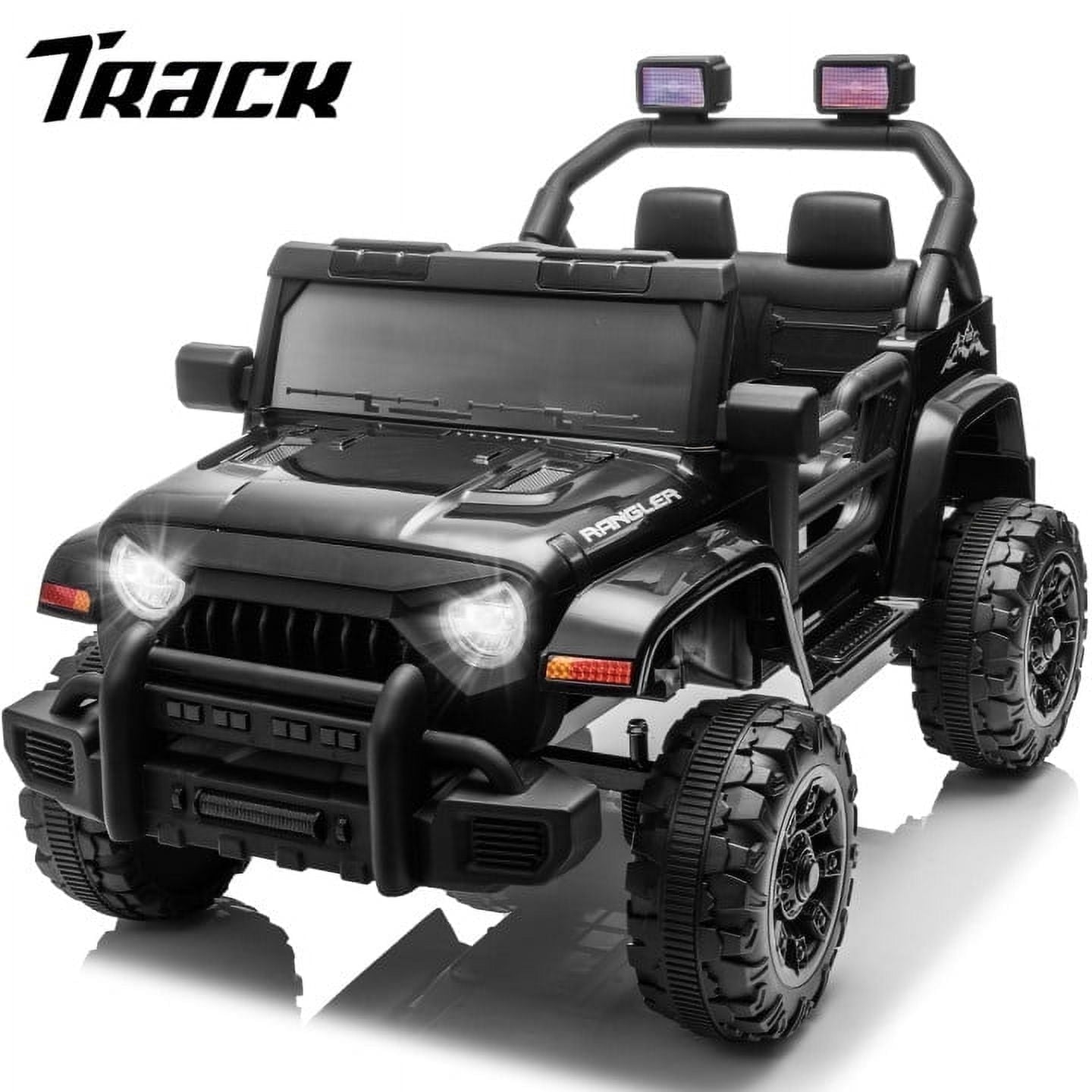 Track Seven  12V Kids Ride on Truck, Electric Car with Remote Control, Off-Road Truck for Boys Girls age 3+, Music, Bluetooth, Spring Suspension with DIY Stickers, Black