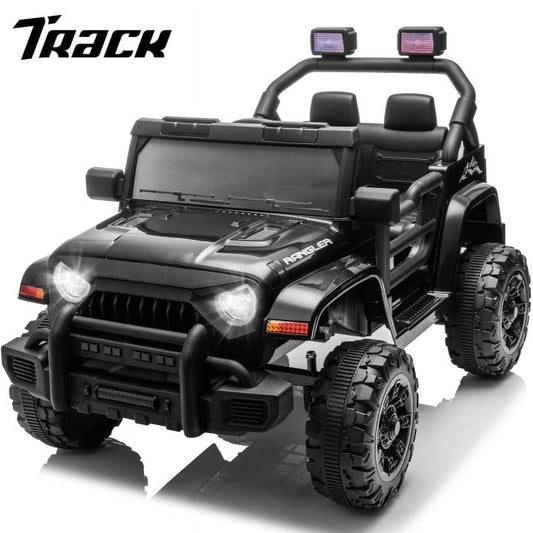Track Seven  12V Kids Ride on Truck, Electric Car with Remote Control, Off-Road Truck for Boys Girls age 3+, Music, Bluetooth, Spring Suspension with DIY Stickers, Black