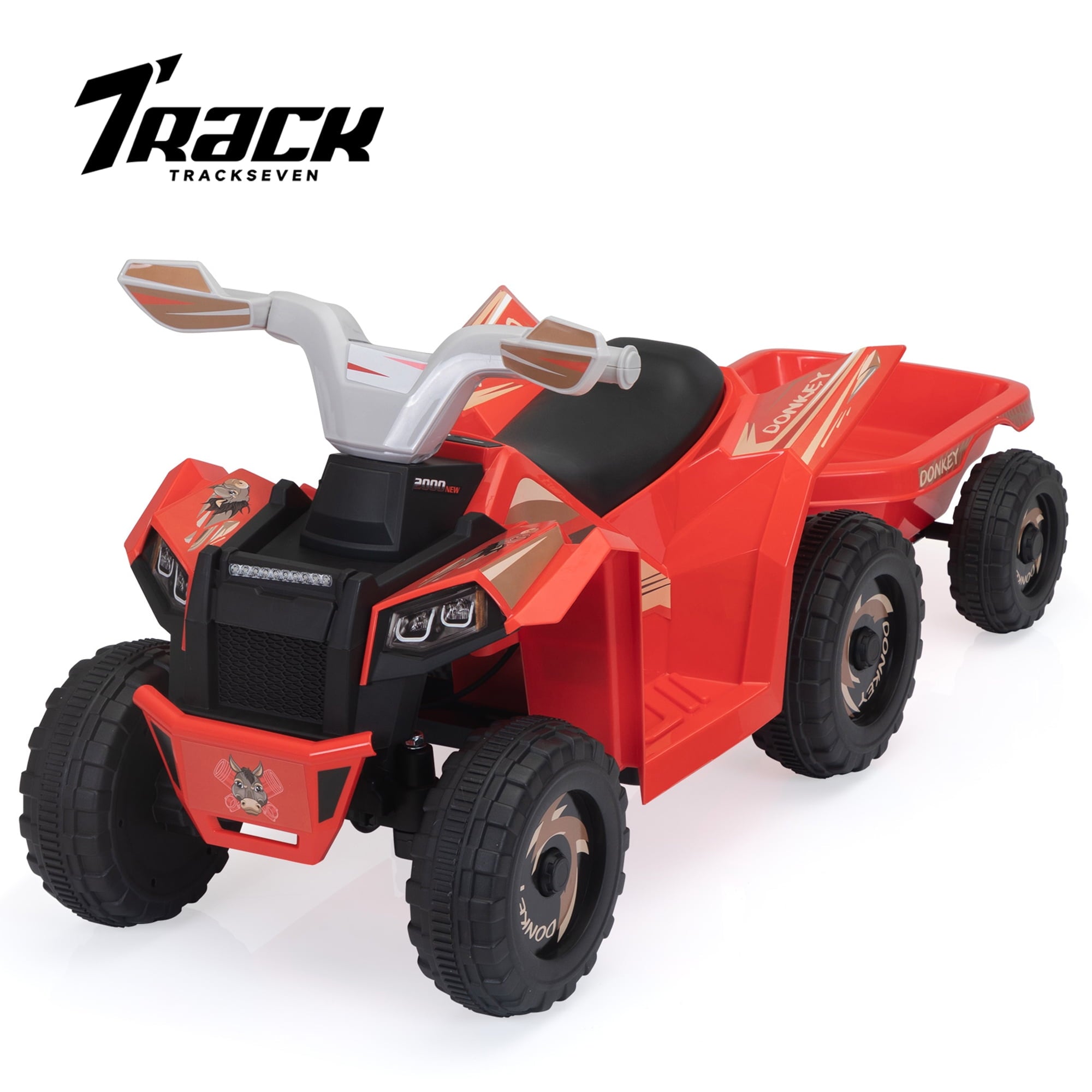 Track 7 Kids Ride on ATV with Trailer, 4 Wheeler Electric Quad Vehicle, Ride on Car with Music, Horn, Power Display, Kids Electric ATV, Green