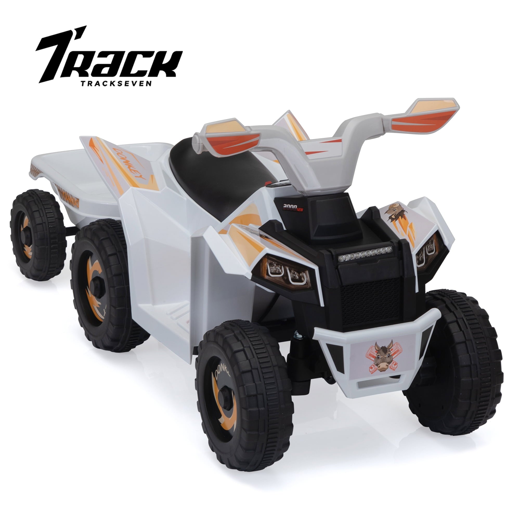 Track 7 Kids Ride on ATV with Trailer, 4 Wheeler Electric Quad Vehicle, Ride on Car with Music, Horn, Power Display, Kids Electric ATV, Rose Red