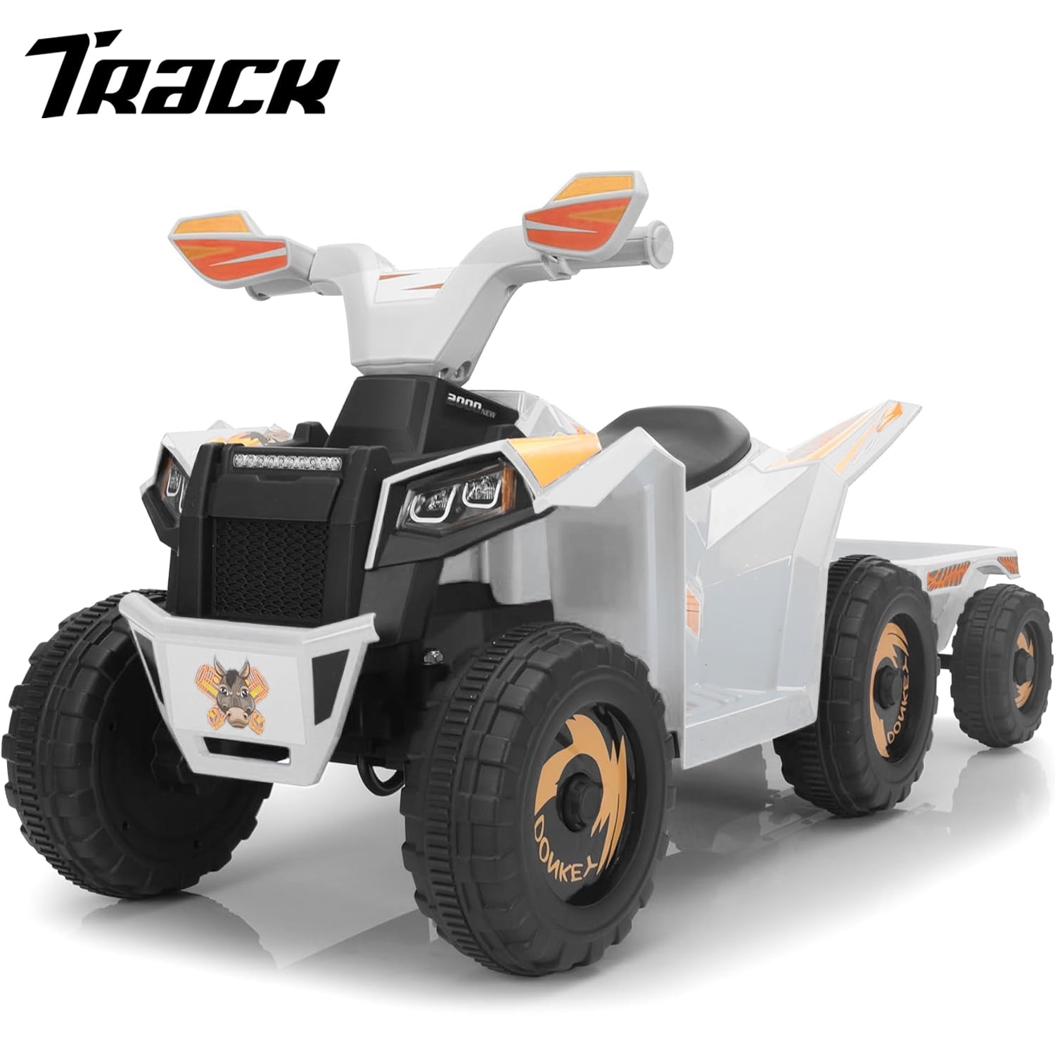 Track 7 Kids Ride on ATV with Trailer, 4 Wheeler Electric Quad Vehicle, Ride on Car with Music, Horn, Power Display, Kids Electric ATV, Rose Red