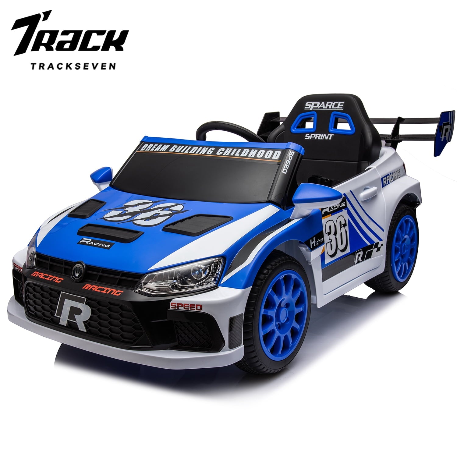 Track 7 Kids Ride on Car, 12V Electric Sports Car with Remote Control, Bluetooth, Front Light, Electric Buggies for Boys Girls Age 3+, Green