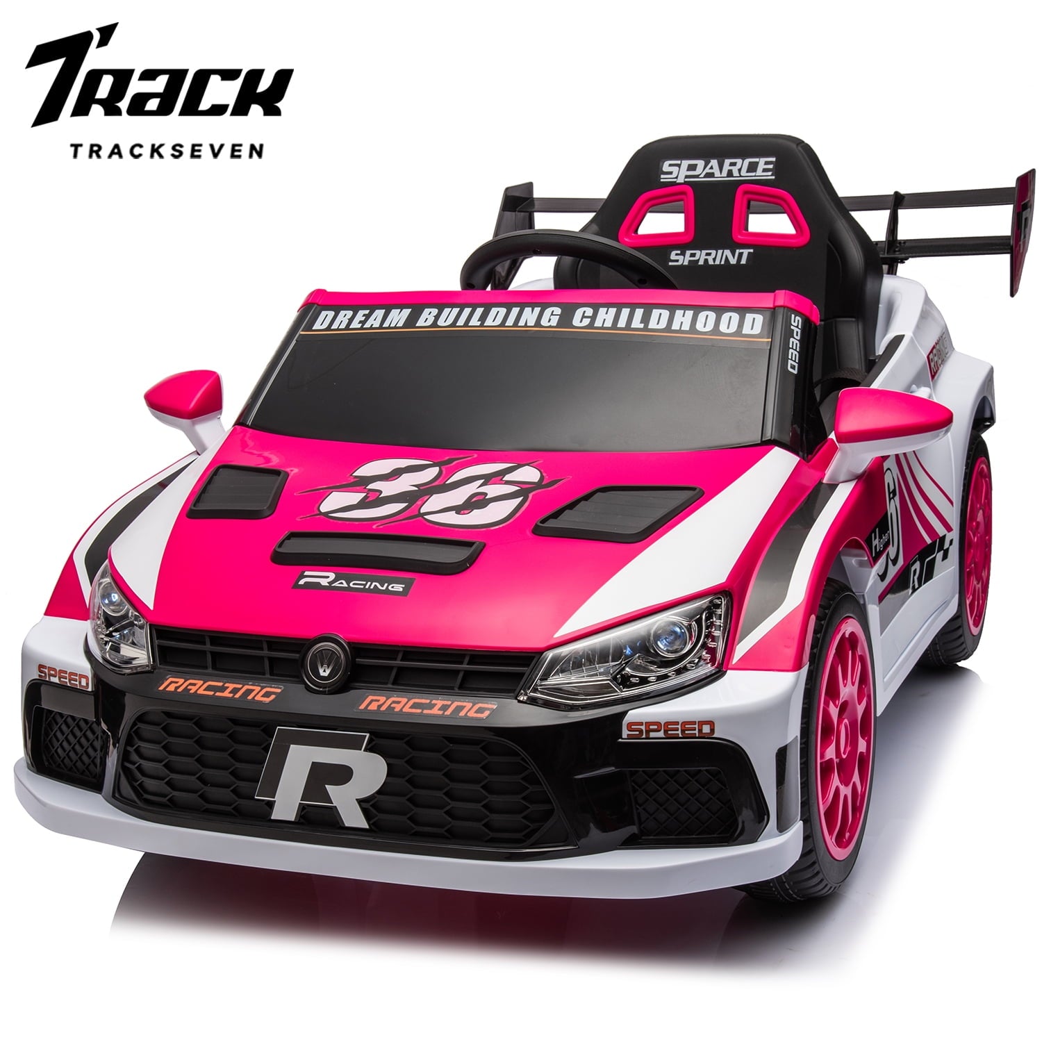 Track 7 Kids Ride on Car, 12V Electric Sports Car with Remote Control, Bluetooth, Front Light, Electric Buggies for Boys Girls Age 3+, Green