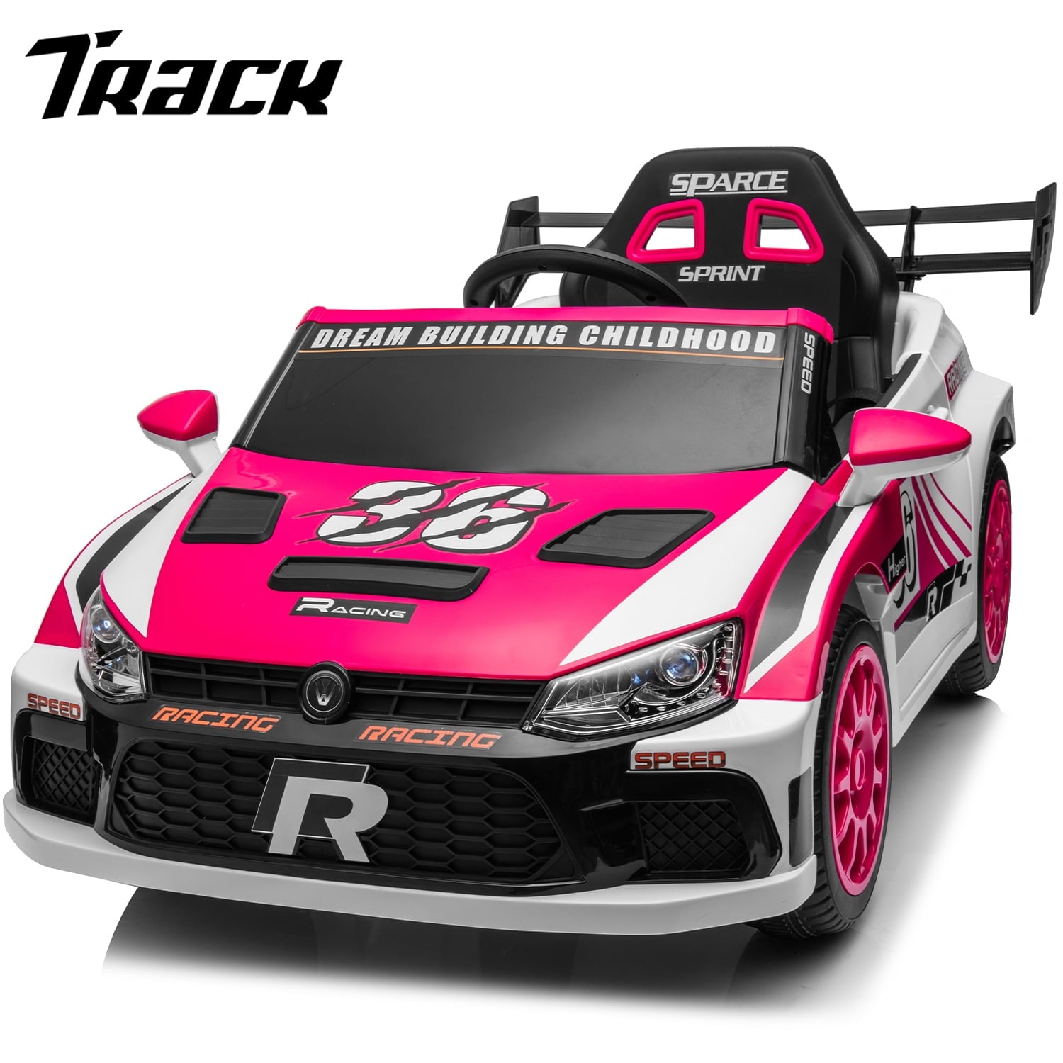Track 7 Kids Ride on Car, 12V Electric Sports Car with Remote Control, Bluetooth, Front Light, Electric Buggies for Boys Girls Age 3+, Blue