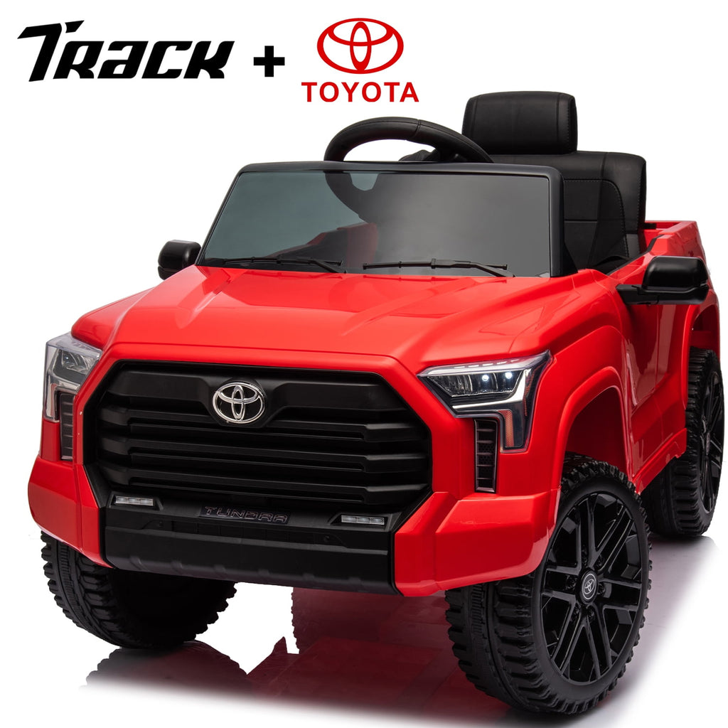 Track 7 Kids Ride on Car, 12V Licensed Toyota Tundra Pickup Electric Car with Remote Control, Music, LED Lights, Toyota Electric Vehicle Toy, Red