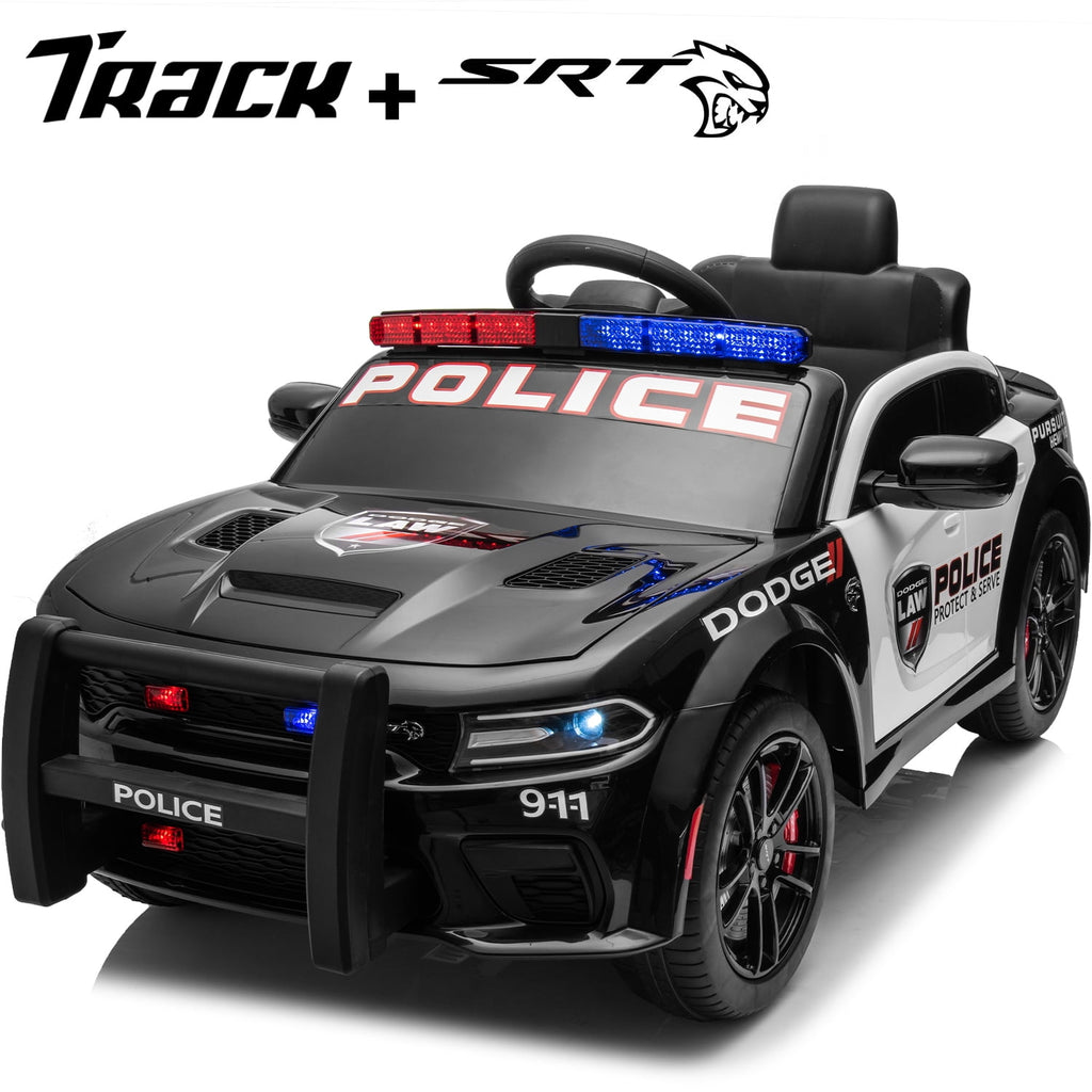 Track 7 Licensed Dodge Charger SRT Ride on Car, 12V Kids Ride on Police Car with Remote Control, Music, Alarm Lights, Megaphone, Electric Car for Kids Age 3+, White