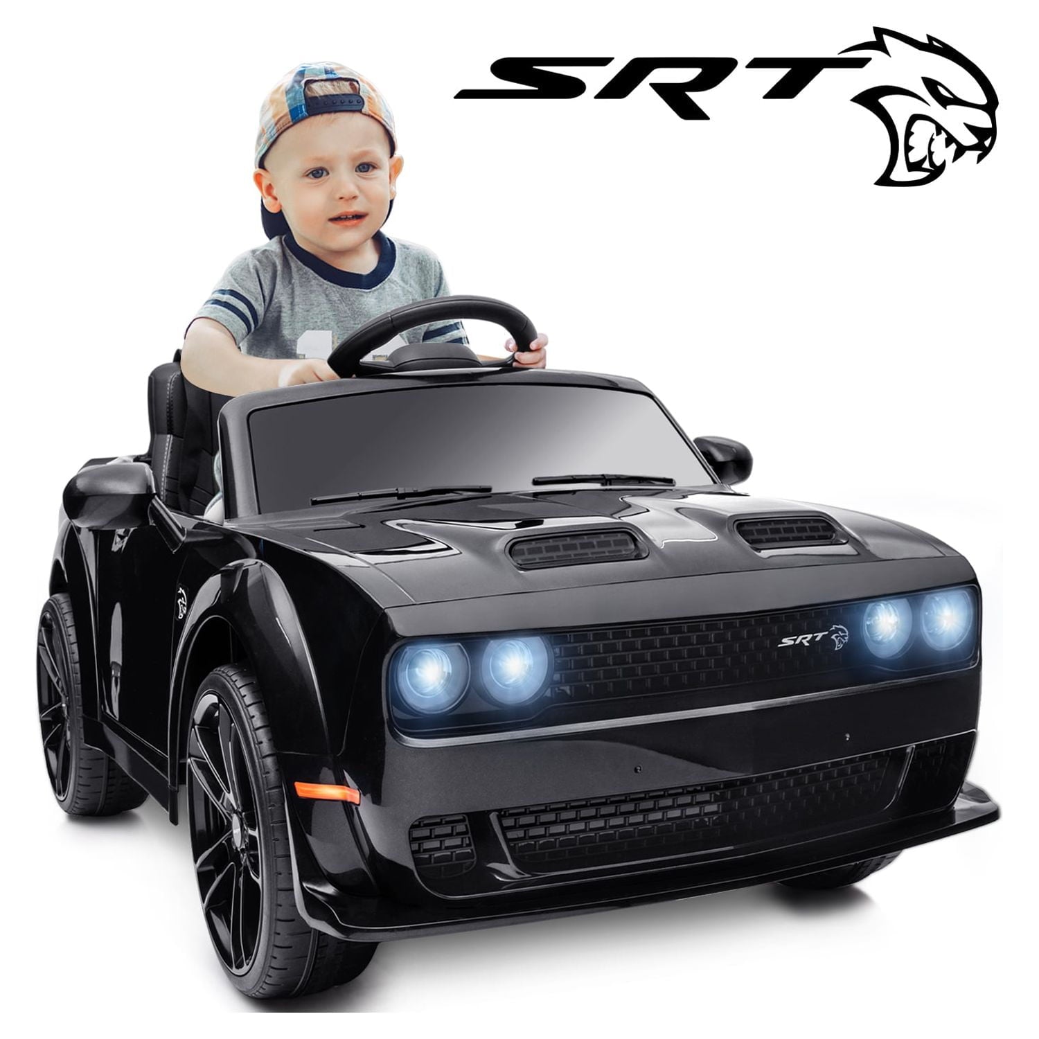 Track 7 Kids Ride on Car, Licensed Dodge Challenger SRT 12V Electric Car for Kids Age 3+, Remote Control, Music