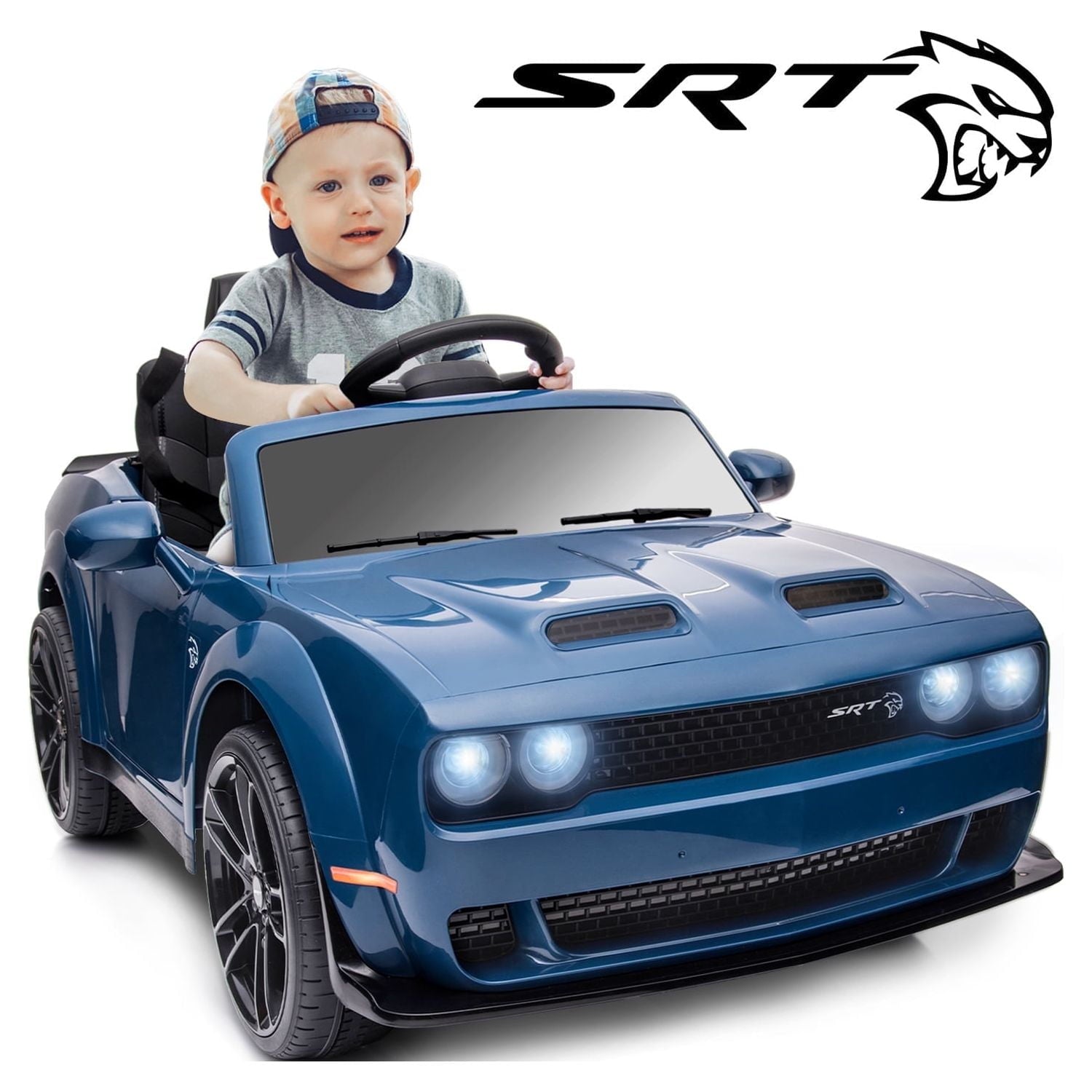 Track 7 Kids Ride on Police Car, Licensed Dodge Challenger SRT 12V Electric Car for Kids Age 3+, Remote Control, Music