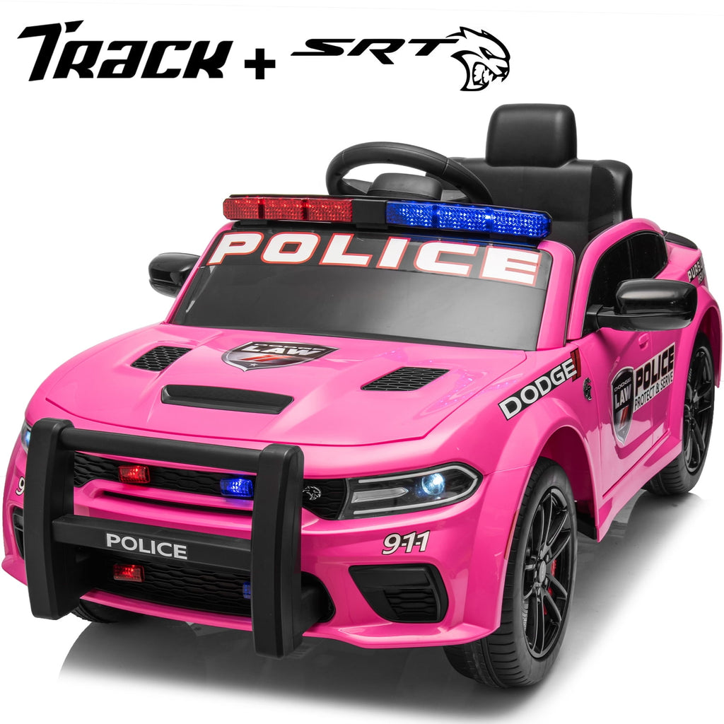 Track 7 Licensed Dodge Charger SRT Ride on Car, 12V Kids Ride on Police Car with Remote Control, Music, Alarm Lights, Megaphone, Electric Car for Kids Age 3+, White