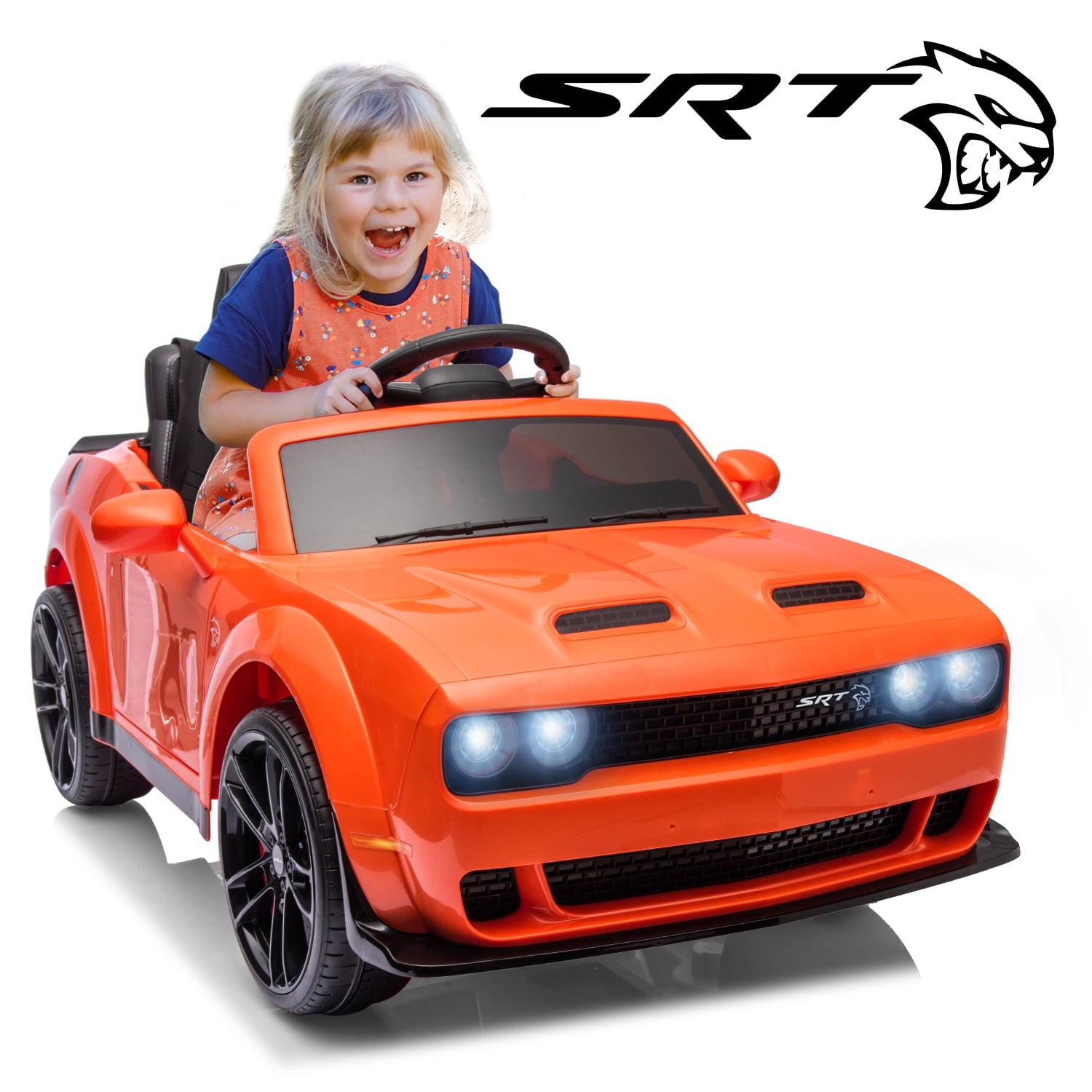 Track 7 Kids Ride on Police Car, Licensed Dodge Challenger SRT 12V Electric Car for Kids Age 3+, Remote Control, Music