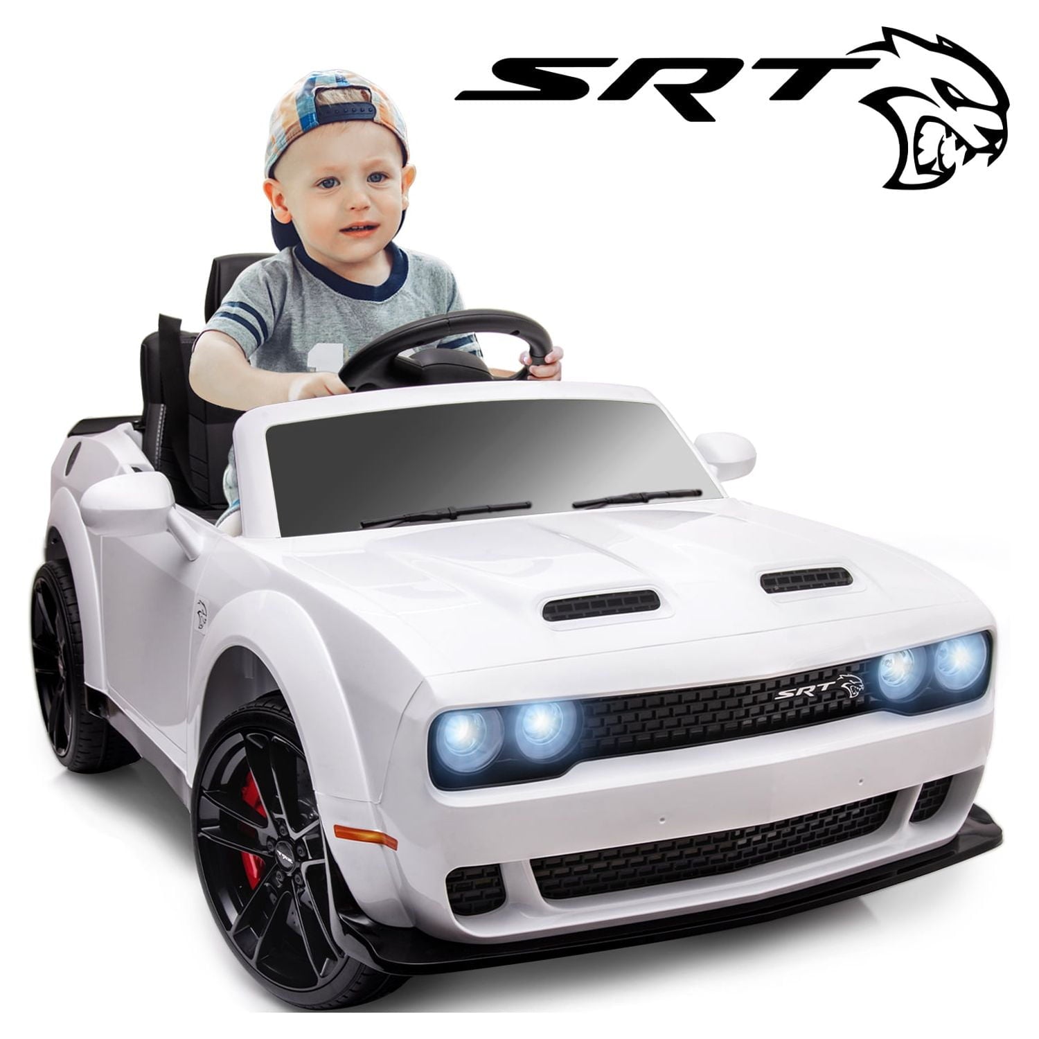 Track 7 Kids Ride on Car, Licensed Dodge Challenger SRT 12V Electric Car for Kids Age 3+, Remote Control, Music