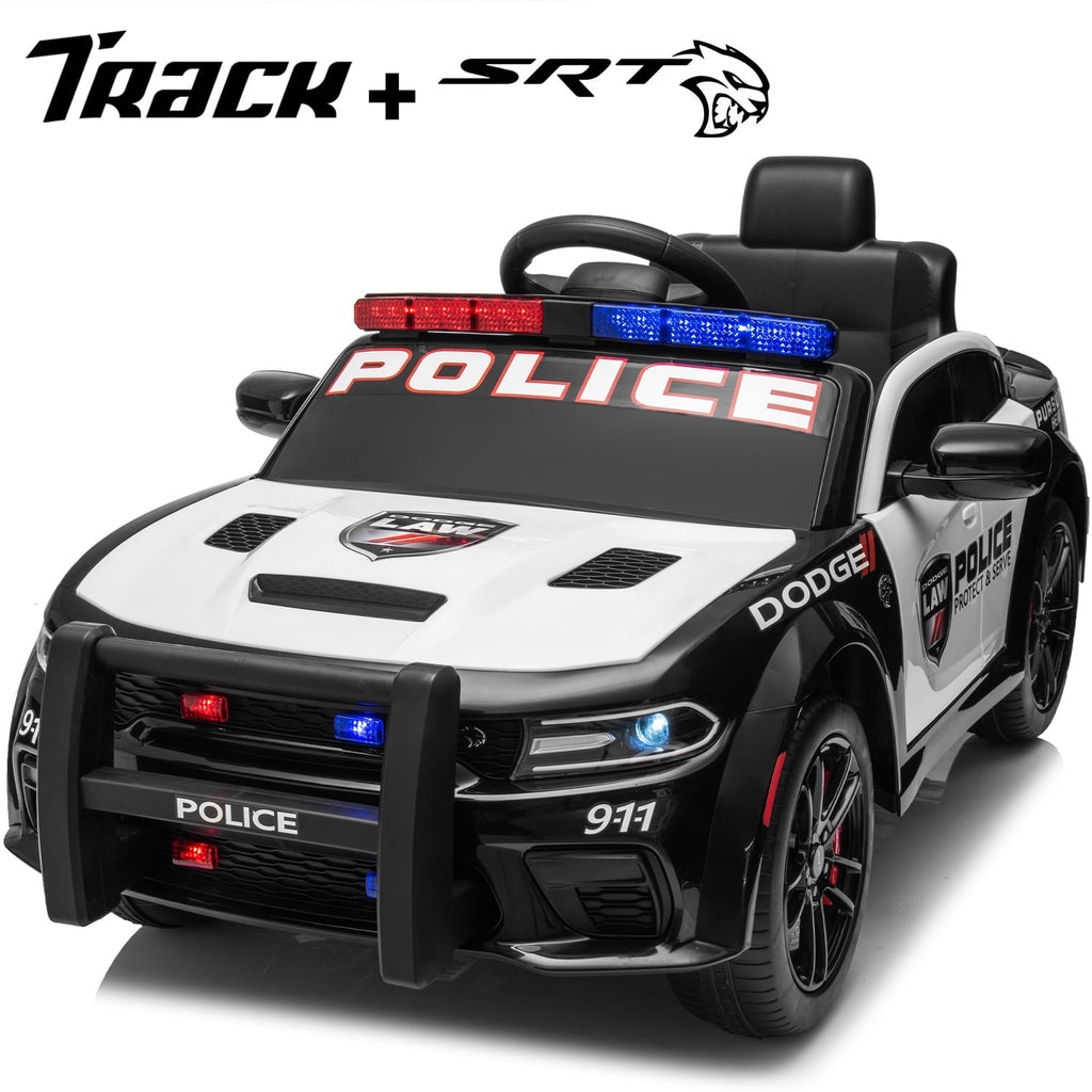 Track 7 Licensed Dodge Charger SRT Ride on Car, 12V Kids Ride on Police Car with Remote Control, Music, Alarm Lights, Megaphone, Electric Car for Kids Age 3+, White