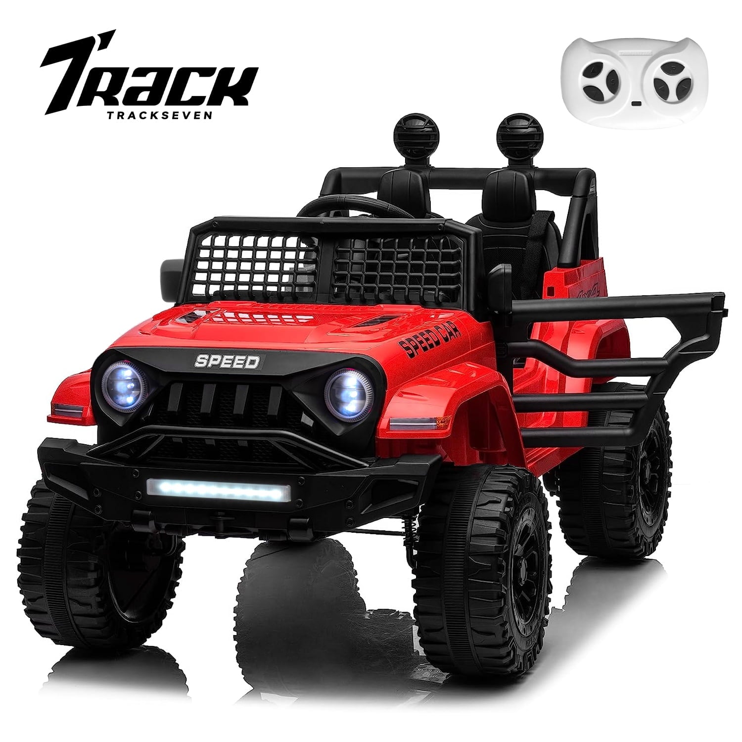 Track 7 Kids Ride on Truck, 12V Ride on Car with Remote Control, Kids Electric Car, Bluetooth, LED Lights, MP3, White