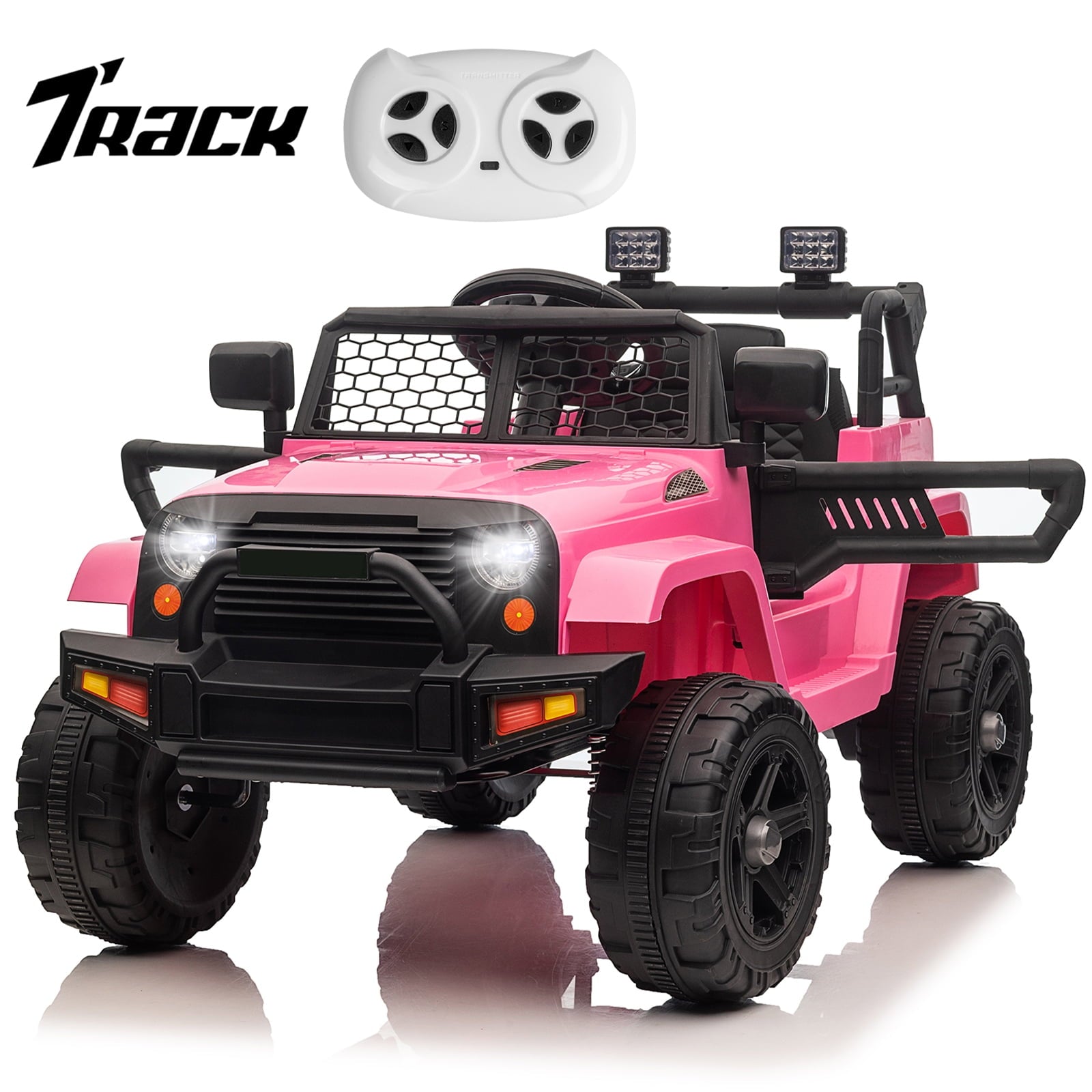 Track 7 Kids Ride on Truck, 12V Electric Car for Boys Girls Age 3+, Music, Ride on Car with Remote Control, Pink
