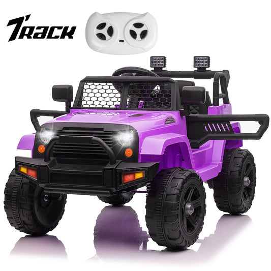 Track Seven Kids Ride on Truck, 12V Electric Car for Boys Girls Age 3+, Music, Ride on Car with Remote Control, Purple