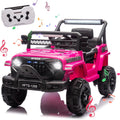 Track 7 Kids Ride on Truck, 12V Electric Truck Car with Remote Control, USB, Bluetooth, Microphone Jack, LED Lights, Ride on Car for Boys Girls, PInk