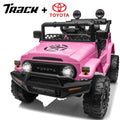 Track 7 12V Ride on Car, Licensed Toyota LC250 Ride on Truck for Kids, Electric Car with Remote Control, Power Display, Music, Bluetooth, 12V Ride on Toy Car for Boys Girls Age 2+, Pink