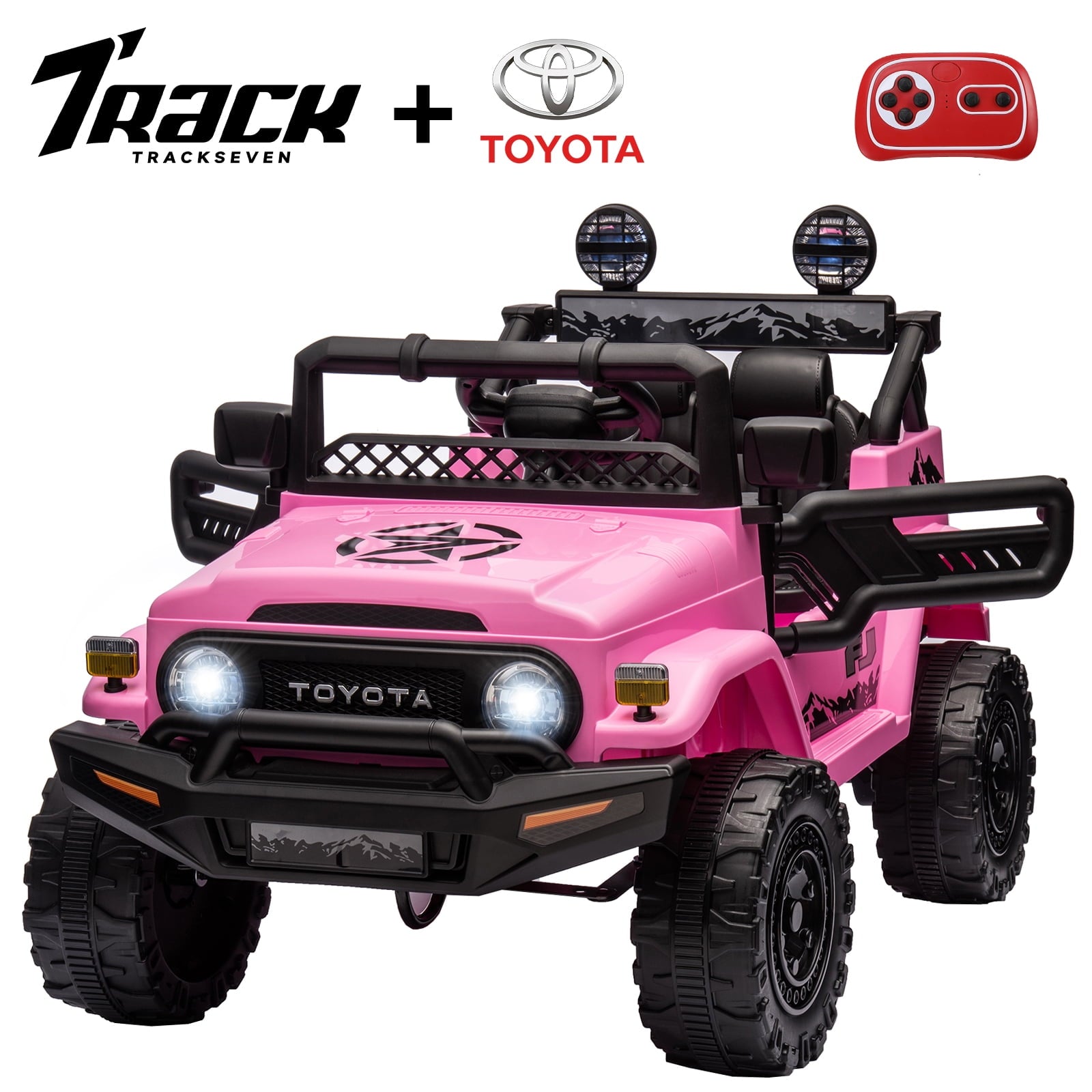 Track 7 Kids Ride on Truck, 12V Licensed Toyota FJ Cruiser Electric Car for Kids Age 3+, Ride on Car w/Remote Control, Power Display, Music, Khaki