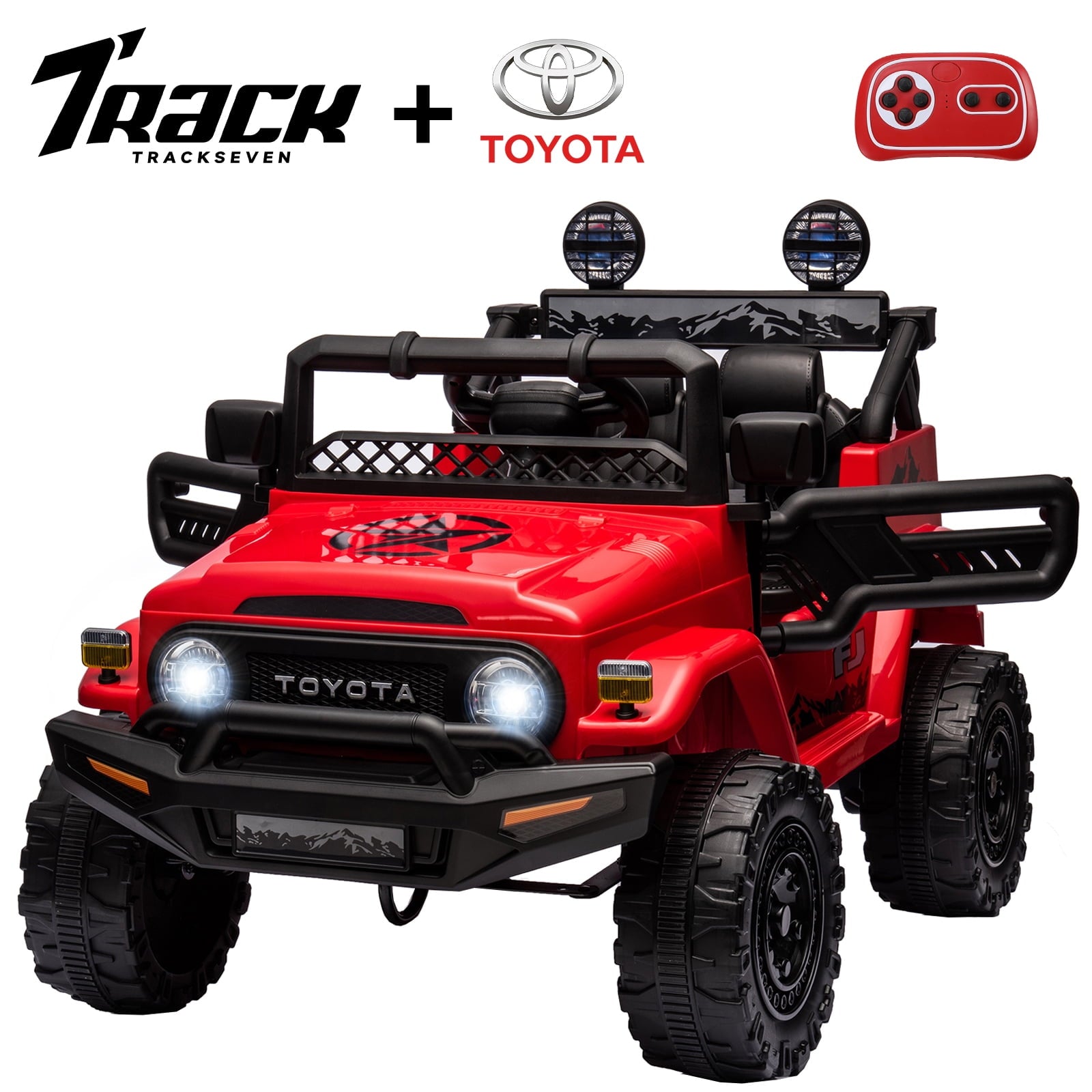Track 7 Kids Ride on Truck, 12V Licensed Toyota FJ Cruiser Electric Car for Kids Age 3+, Ride on Car w/Remote Control, Power Display, Music, Khaki