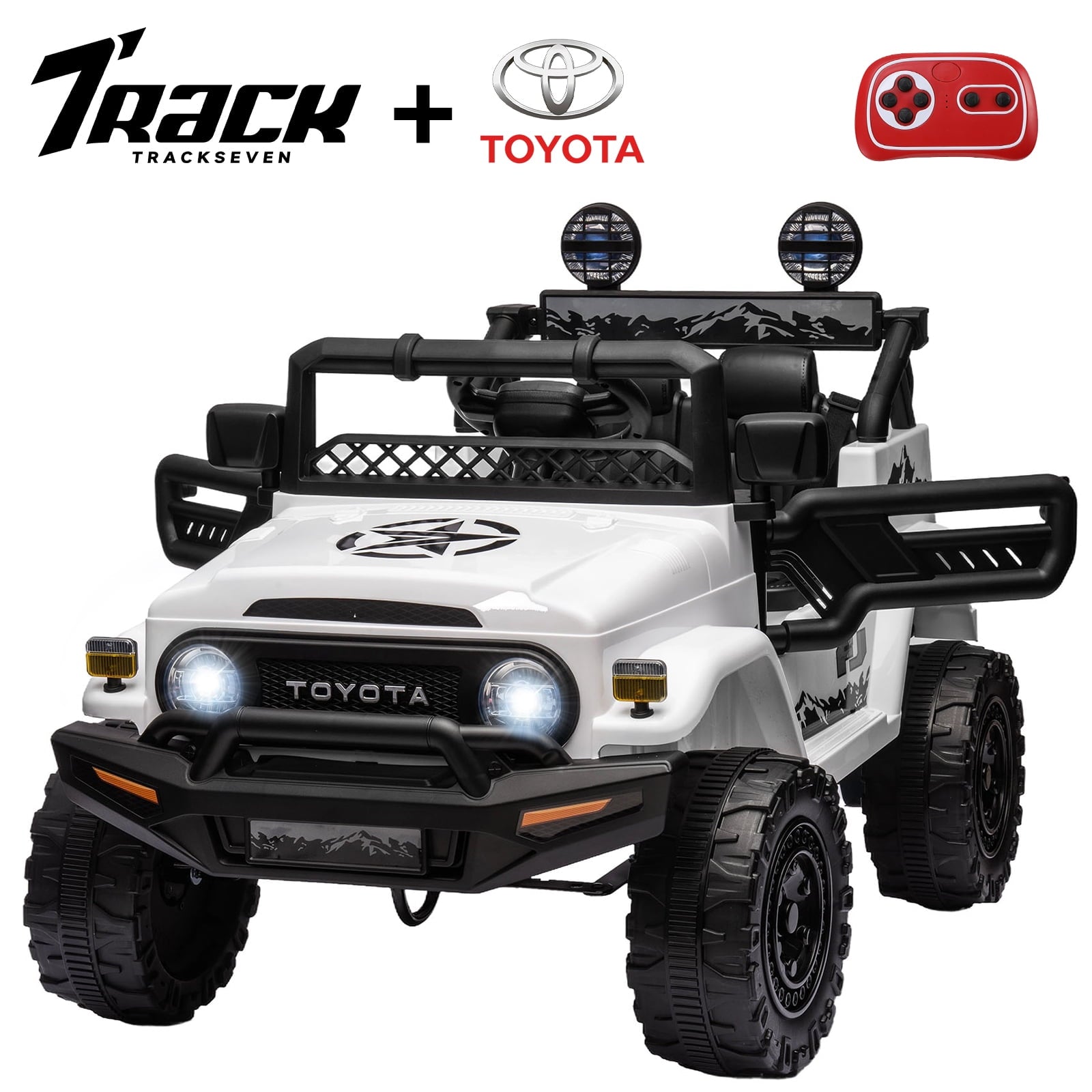 Track 7 Kids Ride on Truck, 12V Licensed Toyota FJ Cruiser Electric Car for Kids Age 3+, Ride on Car w/Remote Control, Power Display, Music, Khaki