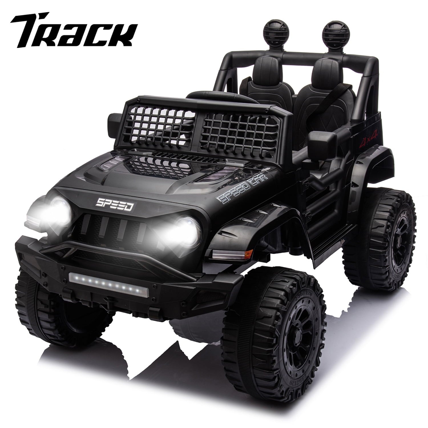 Track 7 Kids Ride on Truck, 12V Ride on Car with Remote Control, Kids Electric Car, Bluetooth, LED Lights, MP3, Black