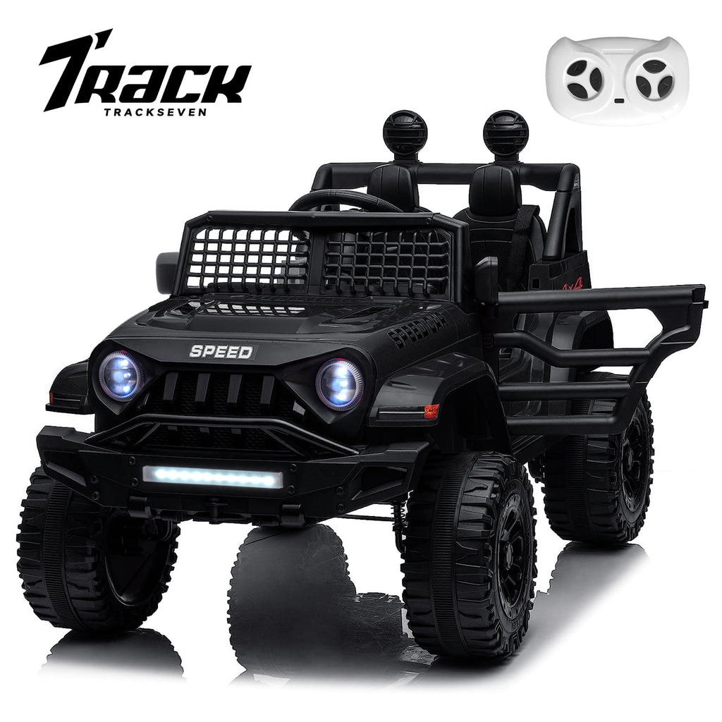 Track 7 Kids Ride on Truck, 12V Ride on Car with Remote Control, Kids Electric Car, Bluetooth, LED Lights, MP3, Black