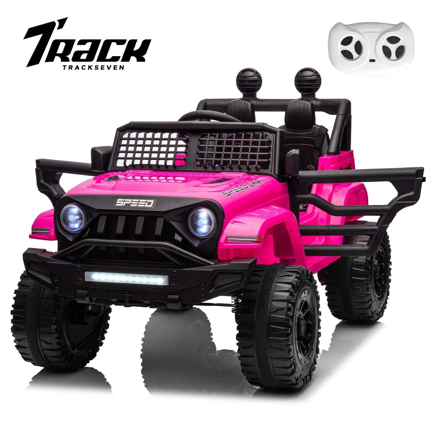 Track 7 Kids Ride on Truck, 12V Ride on Car with Remote Control, Kids Electric Car, Bluetooth, LED Lights, MP3, White