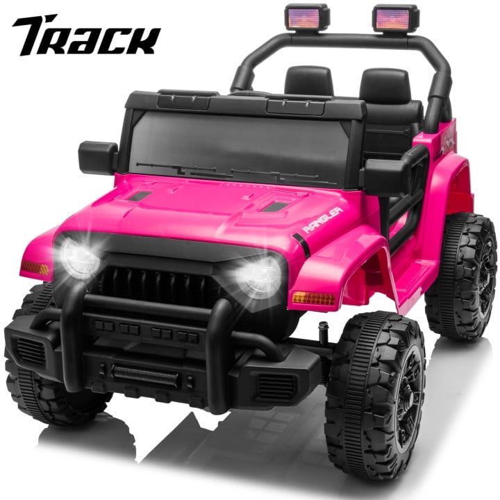 Track 7 Kids Ride on Truck, 12V Battery Powered Electric Car with Remote Control, Music, Bluetooth, Spring Suspension, Electric Off-Road Truck for Boys Girls 3+, Kids Car with DIY Stickers, Black