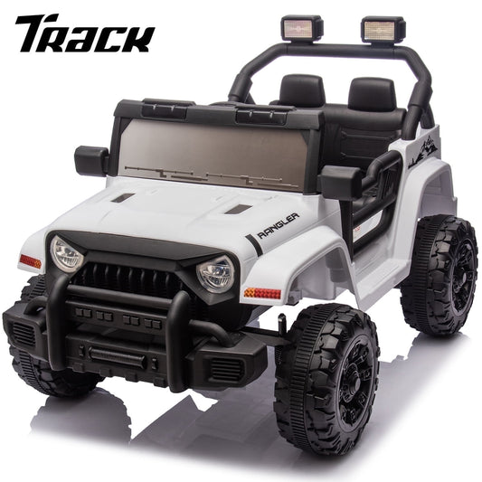Track Seven 12V Kids Ride on Truck, Electric Car with Remote Control, Off-Road Truck for Boys Girls age 3+, Music, Bluetooth, Spring Suspension with DIY Stickers, White