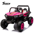Track 7 Kids Ride on UTV, 12V 2- Seater Ride on Car with Remote Control, Music, Spring Suspension, Leather Seat, Off-Road UTV for Kids Age 3+, Pink