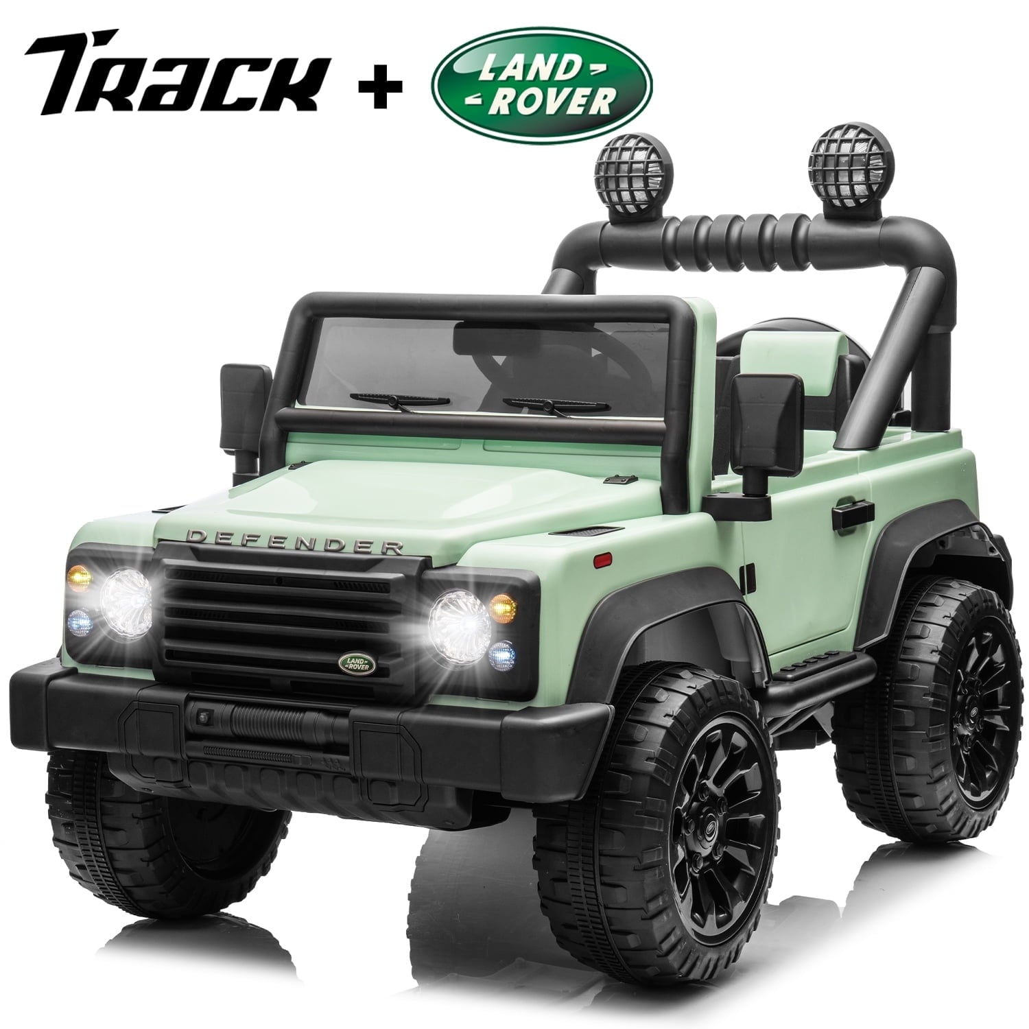 Track Seven Licensed Land Rover Defender Volta 5008 24V Ride-On Car, Electric Car with Remote Control, 2WD Drive, Bluetooth, LED Lights, Key Start, Rear Storage, 24V Ride on Toys for kids Ages 3+, White