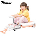 Track 7 12V Ride on Car, 12V Electric Go Kart with LED Lights, Music, Adjustable Length, Portable Go Kart with Mopping Kit, Electric Car for Boys Girls Age 2+, Pink