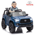 Track 7 Ride on Car with Remote Control, 12V Toyota Tacoma Electric Car for Boys Girls Age 3+, AUX/FM/USB, Storage Truck, Blue