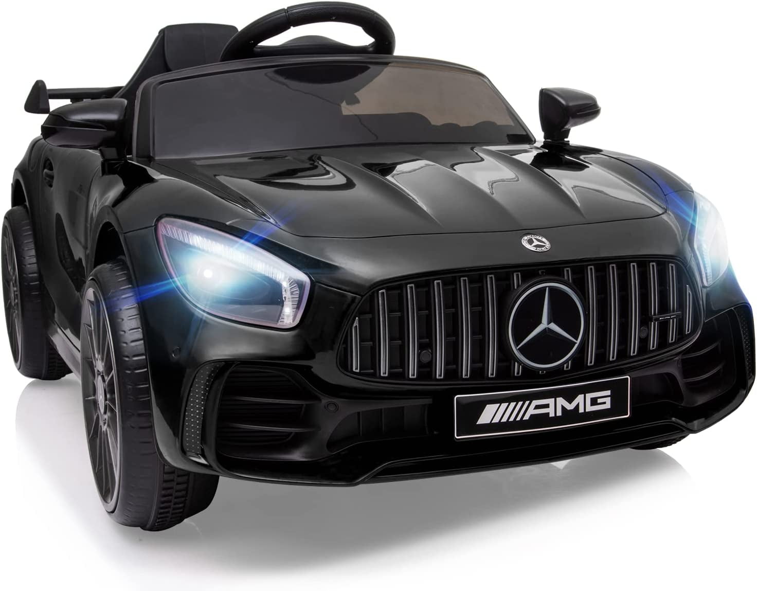 Track 7 Ride on Car with Remote Control, Licensed Benz Electric Car for Kids, 12V Electric Vehicles with AUX/FM/USB, LED Lights, White