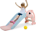 Track Seven Toddler Slide Playset with Climber, Basketball Hoop & Ball - Indoor/Outdoor Playground for Kids，Pink
