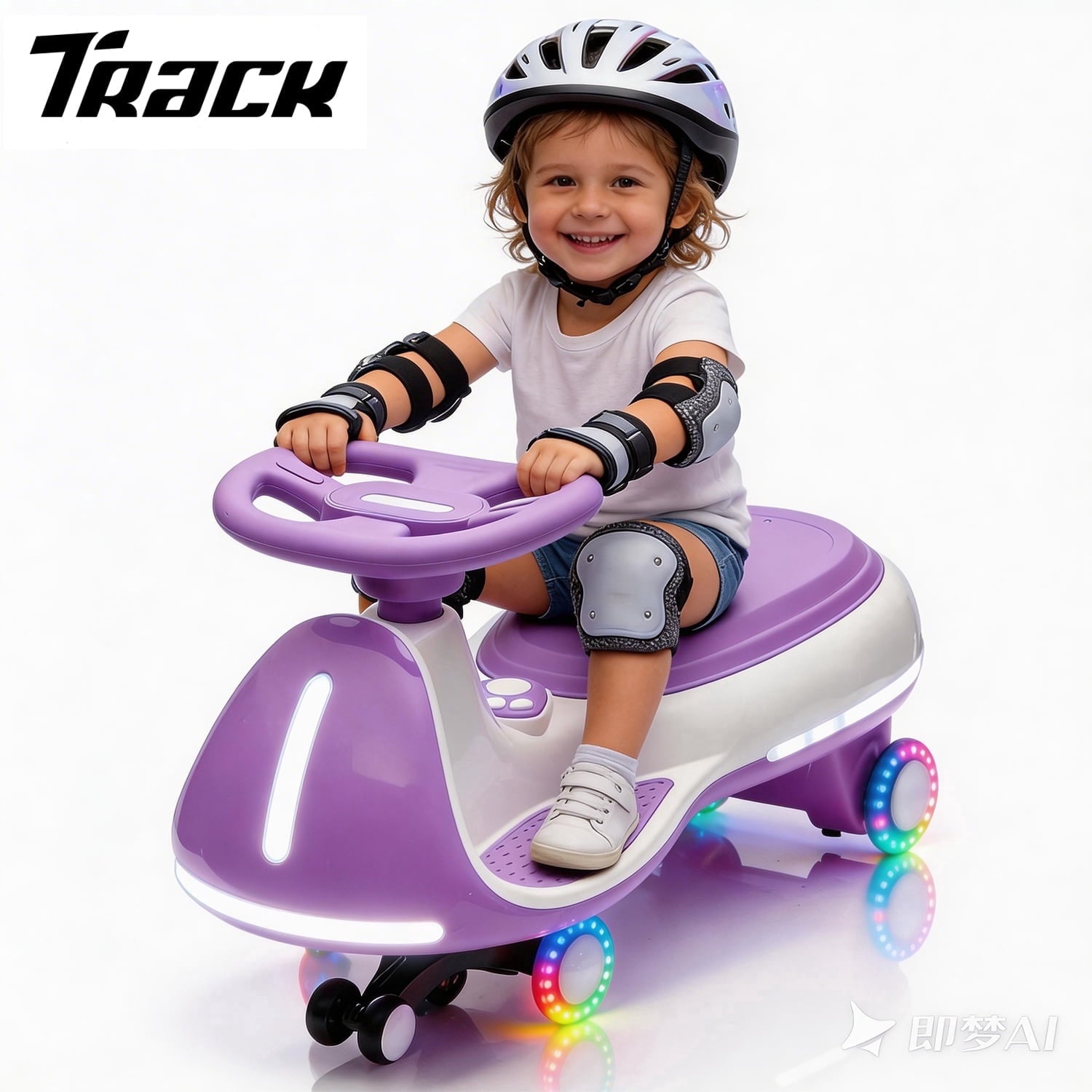 Track Seven 12V Electric Wiggle Car with Pedal, 2 in 1 Swing Car, Bluetooth, LED Lights, Flashing PU Wheels, Max Speed 5 Mph, Anti-Rollover, 12V Ride on Toy Car for Kids Toddlers Aged 3+