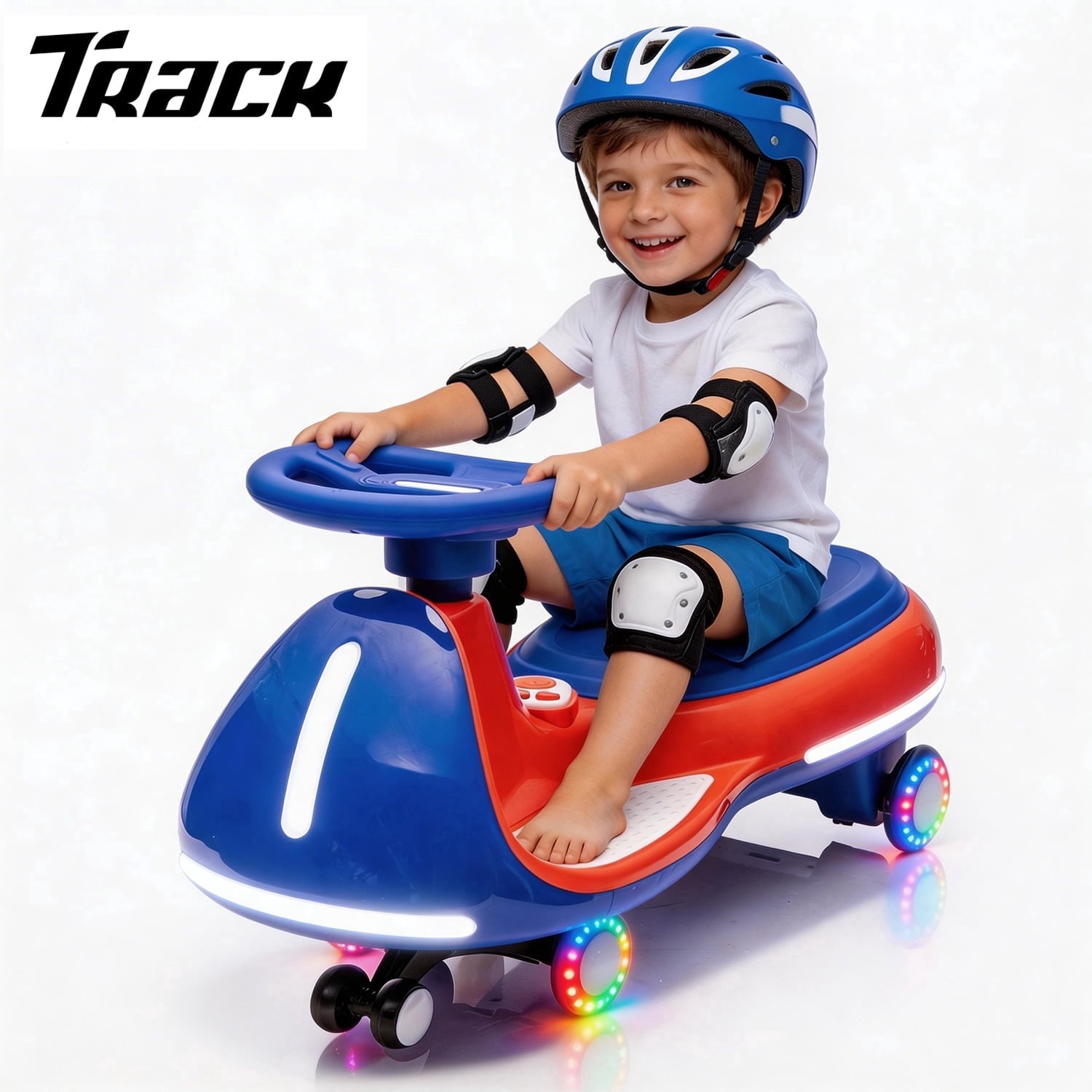 Track Seven 12V Electric Wiggle Car with Pedal, 2 in 1 Swing Car, Bluetooth, LED Lights, Flashing PU Wheels, Max Speed 5 Mph, Anti-Rollover, 12V Ride on Toy Car for Kids Toddlers Aged 3+
