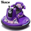 Track Seven 12V Ride On Bumper Car, 360° Spin, Remote Control, Dual Steering Handles, Kids Bumper Car with LED Lights, Music, Joysticks, Electric Car for Toddlers Boys Girls Ages 2-5, Purple