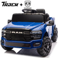 Track Seven 12V Ride on Car, Licensed Dodge RAM 3500 Ride On Truck with Remote Control, Rear Shock Suspension, LED Headlights, Low Battery Alarm, Bluetooth, Music, Ride on Toy for Kids Aged 3+, Blue
