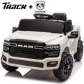 Track Seven 12V Ride on Car, Licensed Dodge RAM 3500 Ride On Truck with Remote Control, Rear Shock Suspension, LED Headlights, Low Battery Alarm, Bluetooth, Music, Ride on Toy for Kids Aged 3+, White
