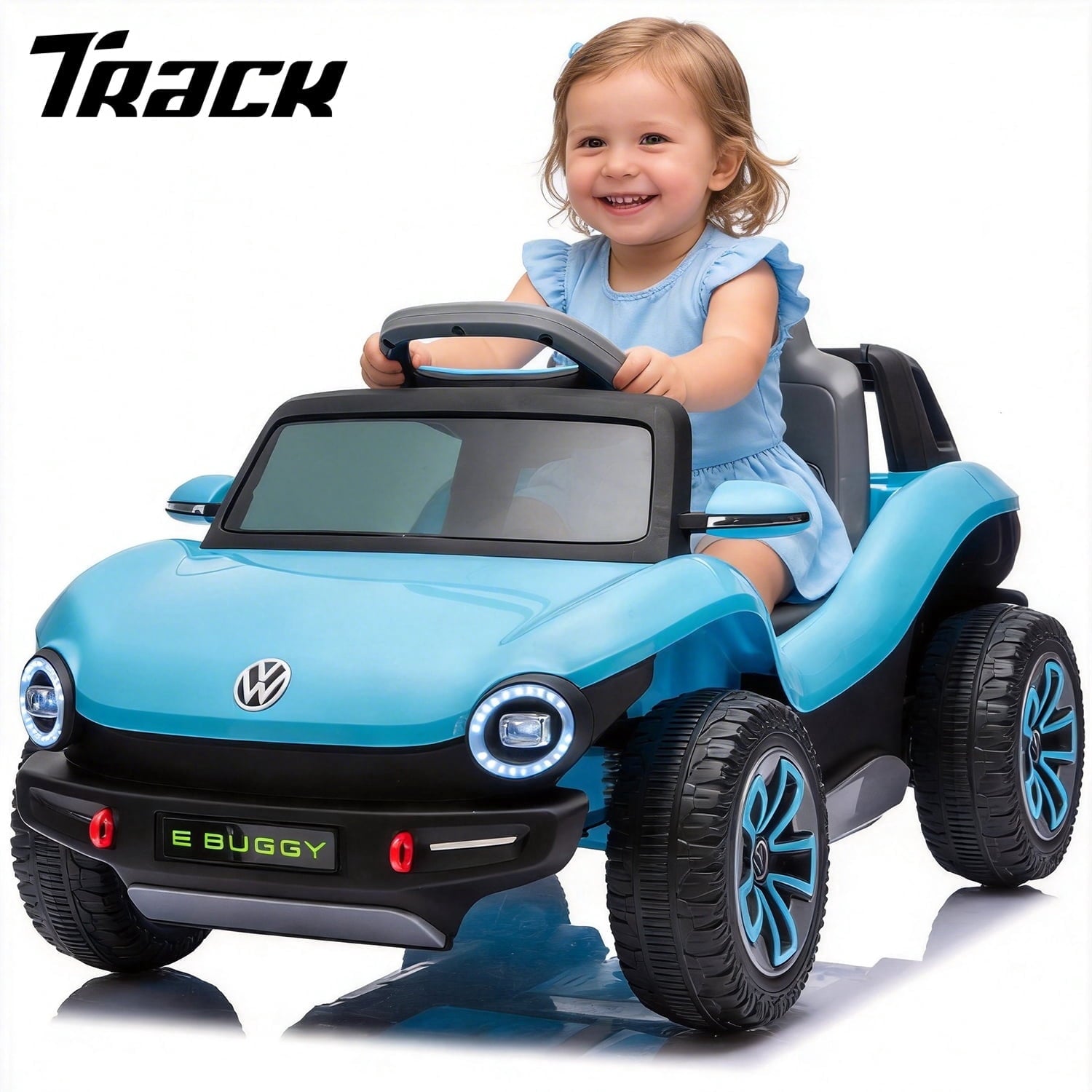 Track Seven 12V Ride on Car, Licensed Volkswagen Beetle Kids Electric Car with Remote Control, Bluetooth, USB, Rear Storage, LED Light, 2WD, Electric Ride on Toy Car for Kids Toddlers Aged 3+